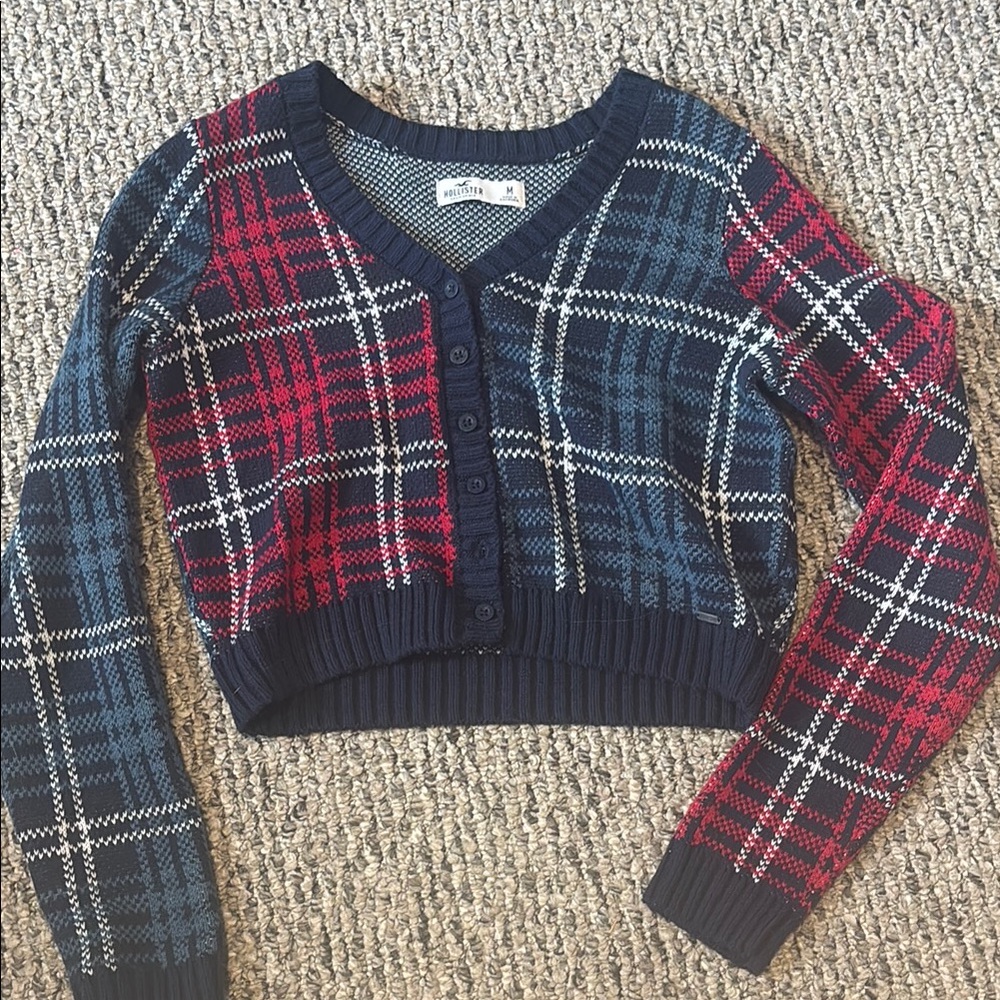 Hollister Red and Blue Cardigan Sweater
